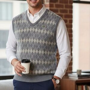 Lacoste Gray V-Neck Sweater with Classic Style